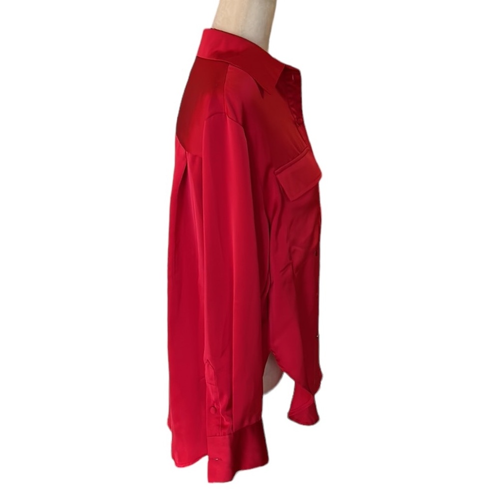 Jason Wu Red Satin Oversized Button Down Blouse -… - image 4